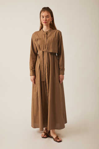 Asymmetric Buttoned Dress Tan - 9