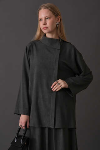 Asymmetric Collar Shirt Anthracite - 2