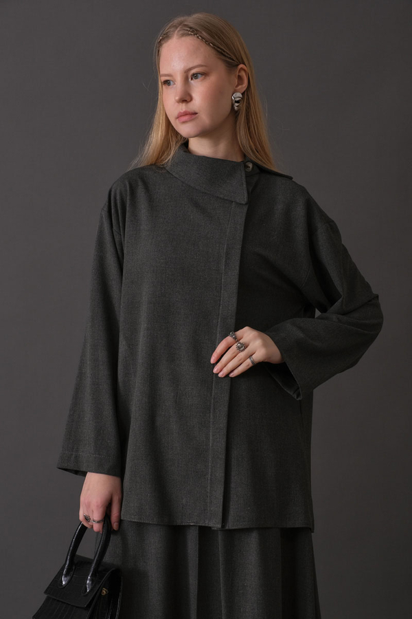Asymmetric Collar Shirt Anthracite (1)