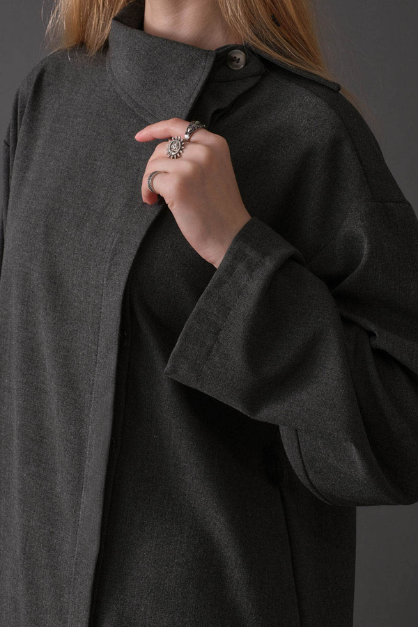 Asymmetric Collar Shirt Anthracite - 3