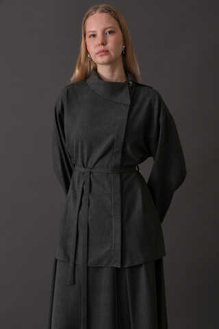 Asymmetric Collar Shirt Anthracite - 4