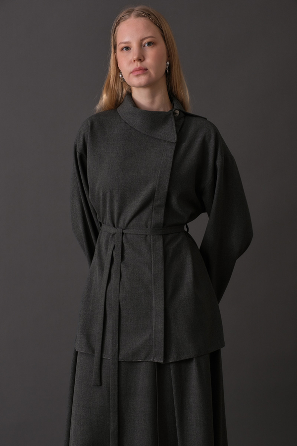 Asymmetric Collar Shirt Anthracite - 4