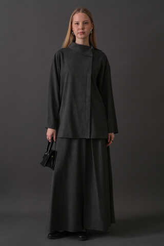 Asymmetric Collar Shirt Anthracite - 5