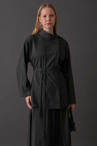 Asymmetric Collar Shirt Anthracite - 6
