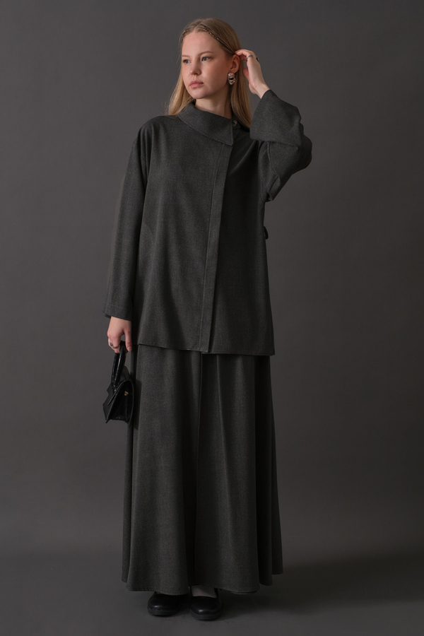 Asymmetric Collar Shirt Anthracite - 9