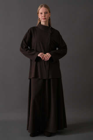 Asymmetric Collar Shirt Dark Brown - 1