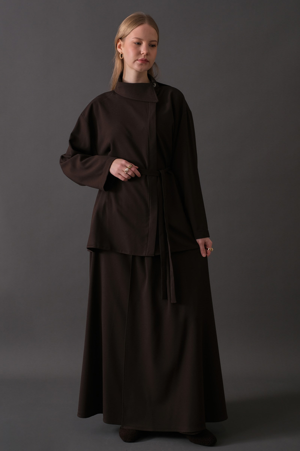 Asymmetric Collar Shirt Dark Brown (1)