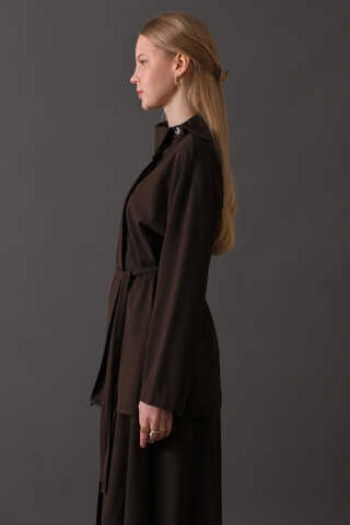 Asymmetric Collar Shirt Dark Brown - 5