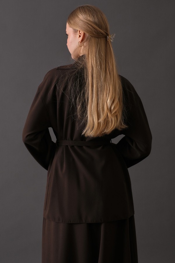 Asymmetric Collar Shirt Dark Brown - 9