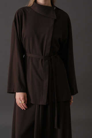 Asymmetric Collar Shirt Dark Brown - 3