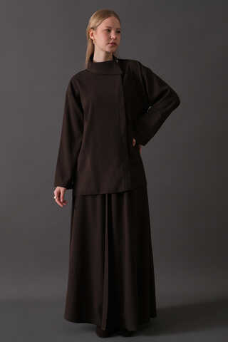 Asymmetric Collar Shirt Dark Brown - 6