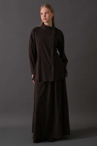 Asymmetric Collar Shirt Dark Brown - 7