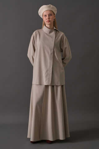 Asymmetric Collar Shirt Dark Stone - 2