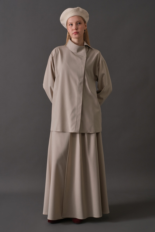 Asymmetric Collar Shirt Dark Stone - 2