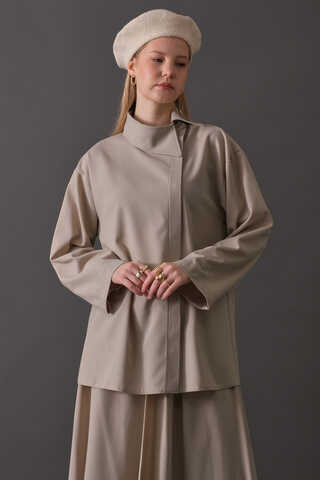 Asymmetric Collar Shirt Dark Stone - 3