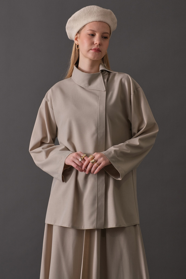 Asymmetric Collar Shirt Dark Stone - 3