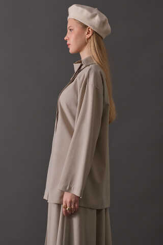 Asymmetric Collar Shirt Dark Stone - 4