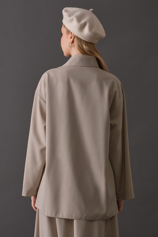 Asymmetric Collar Shirt Dark Stone - 8