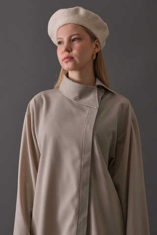 Asymmetric Collar Shirt Dark Stone - 5
