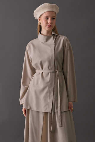 Asymmetric Collar Shirt Dark Stone - 1