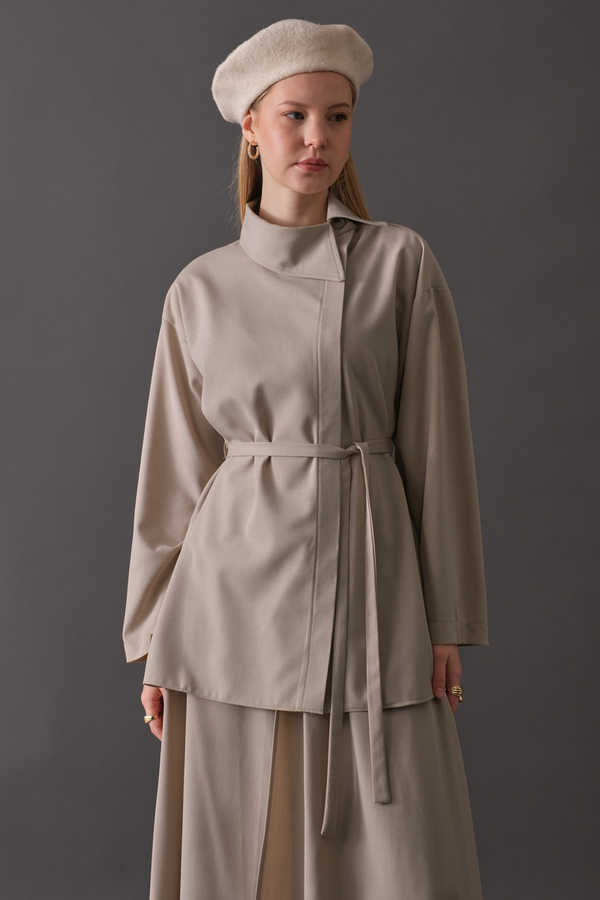 Asymmetric Collar Shirt Dark Stone - 1