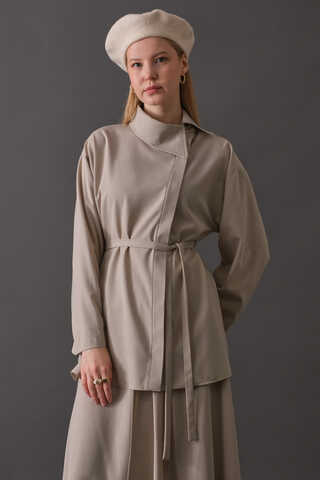 Asymmetric Collar Shirt Dark Stone - 7