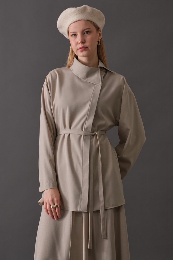 Asymmetric Collar Shirt Dark Stone - 7