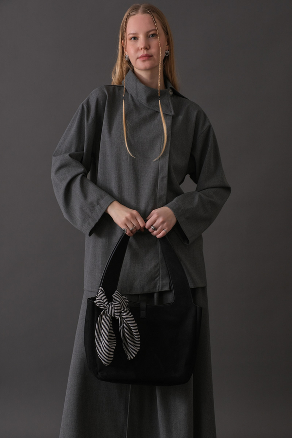 Asymmetric Collar Shirt Grey - 2