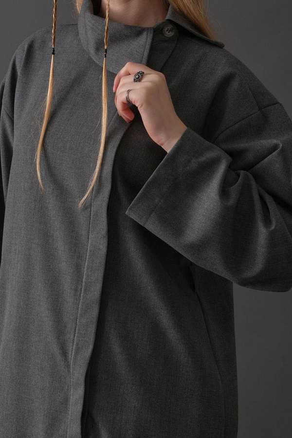 Asymmetric Collar Shirt Grey - 3