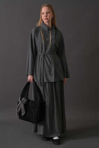 Asymmetric Collar Shirt Grey - 4