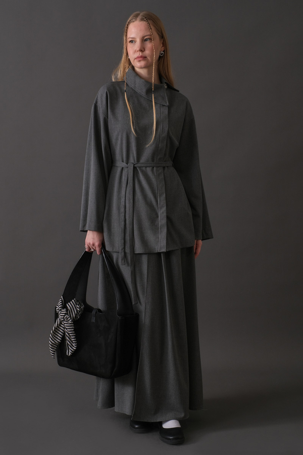 Asymmetric Collar Shirt Grey - 4