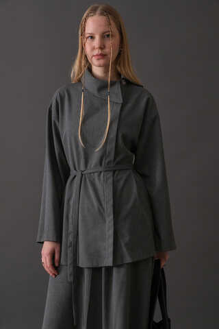 Asymmetric Collar Shirt Grey - 5