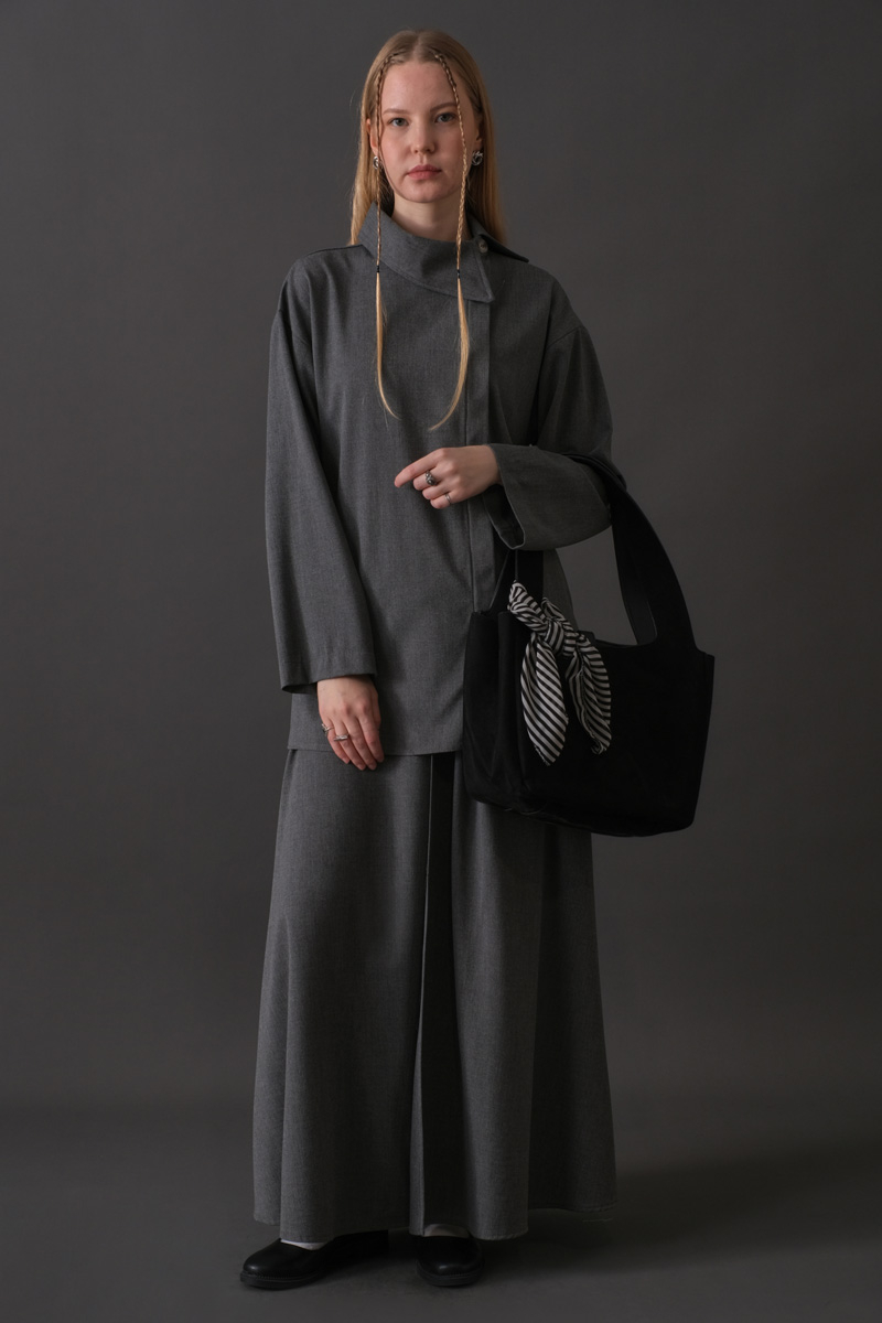 Asymmetric Collar Shirt Grey