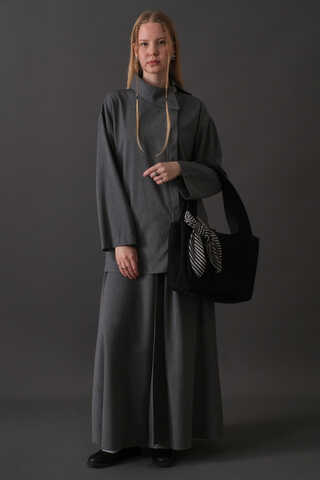 Asymmetric Collar Shirt Grey - 1