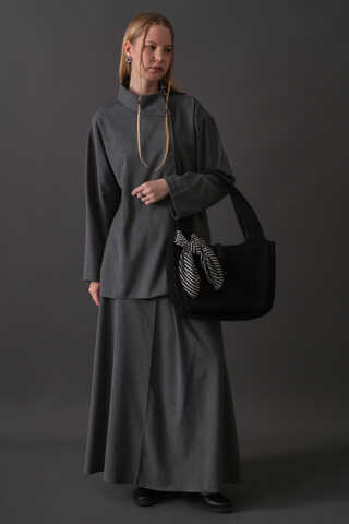 Asymmetric Collar Shirt Grey - 7