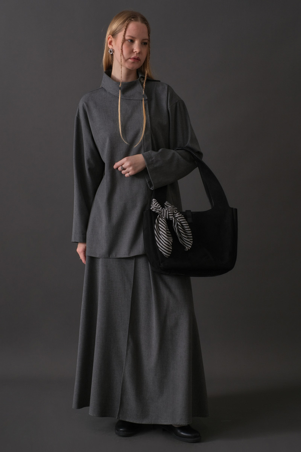 Asymmetric Collar Shirt Grey - 7