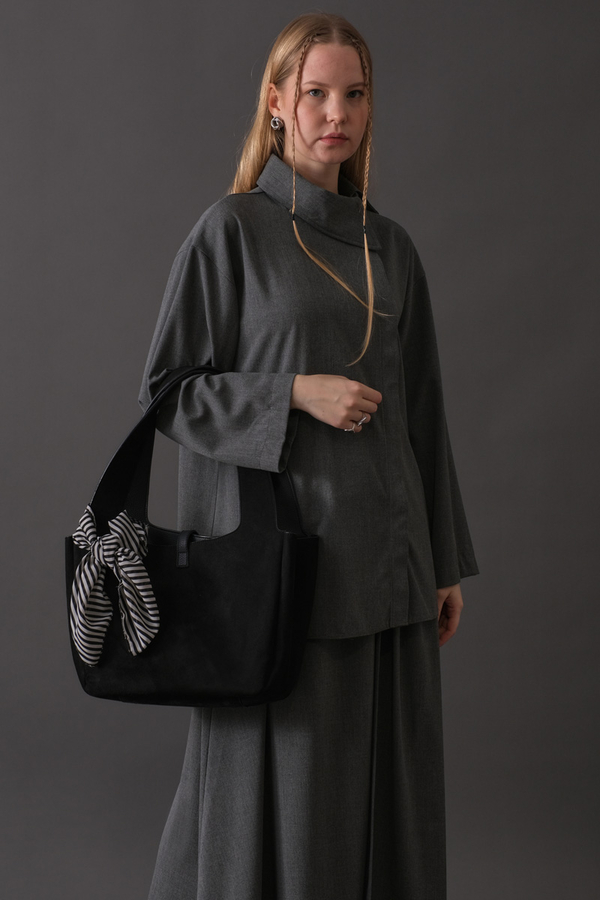 Asymmetric Collar Shirt Grey - 8