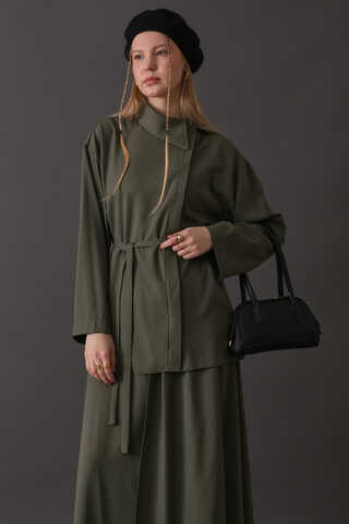 Asymmetric Collar Shirt Khaki - 1