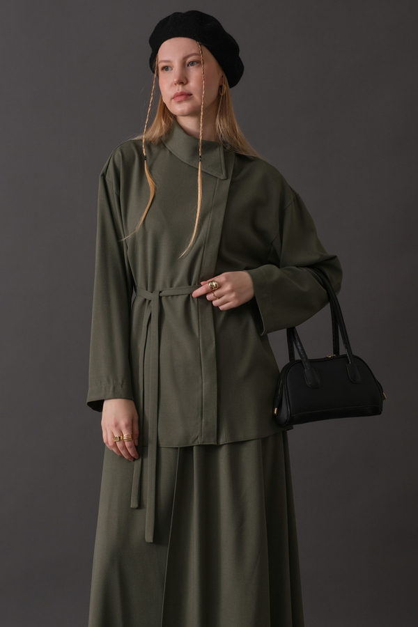 Asymmetric Collar Shirt Khaki 