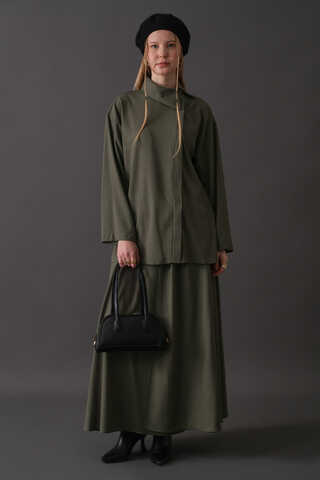 Asymmetric Collar Shirt Khaki - 2