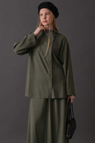 Asymmetric Collar Shirt Khaki - 3