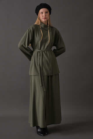 Asymmetric Collar Shirt Khaki - 4