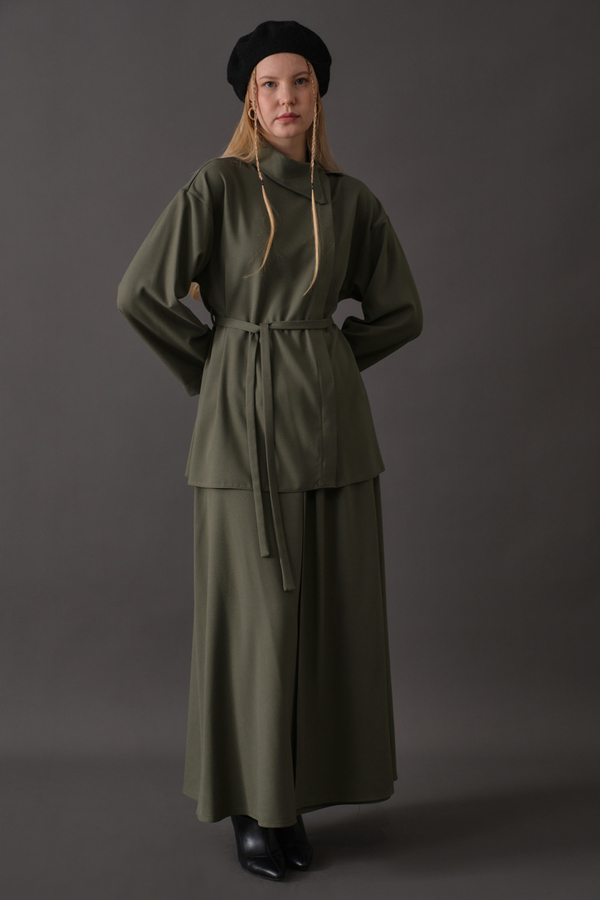 Asymmetric Collar Shirt Khaki - 4