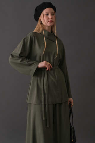 Asymmetric Collar Shirt Khaki - 6