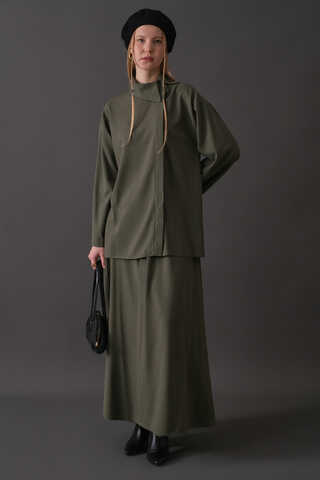 Asymmetric Collar Shirt Khaki - 7