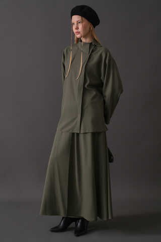 Asymmetric Collar Shirt Khaki - 8