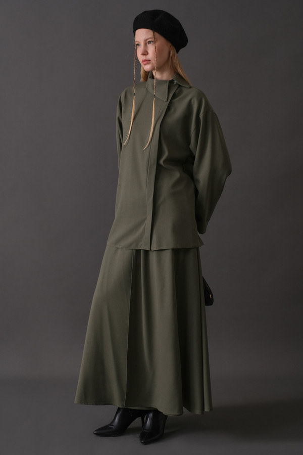 Asymmetric Collar Shirt Khaki - 8