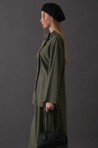 Asymmetric Collar Shirt Khaki - 9