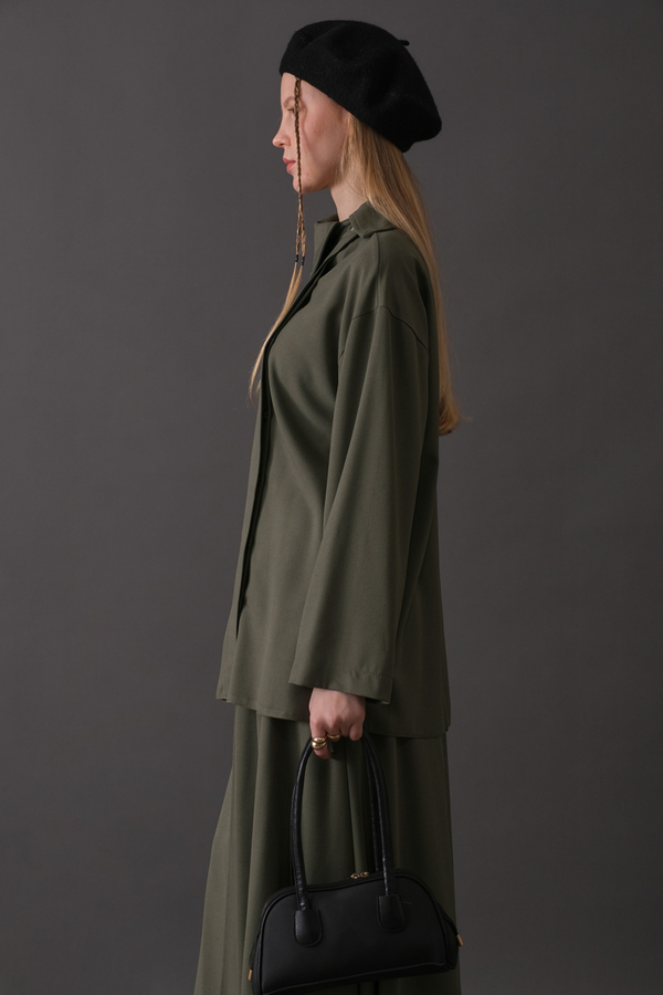 Asymmetric Collar Shirt Khaki - 9