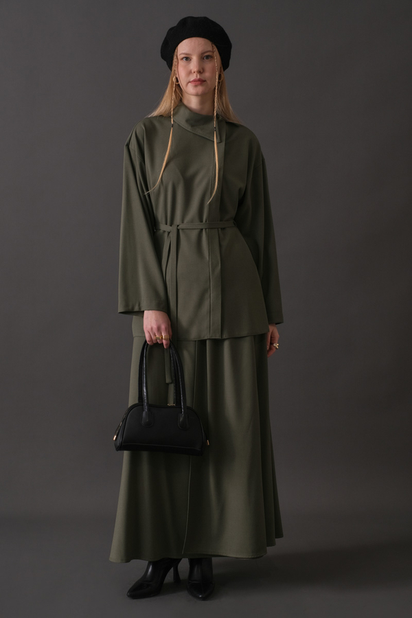 Asymmetric Collar Shirt Khaki - 10